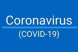Blue background with the words Coronavirus (Covid-19) written in white text