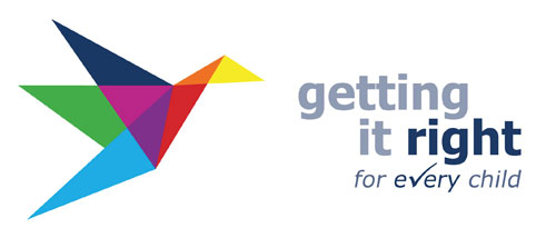 The Getting it right for every child logo. a muli colured bird next to the words
