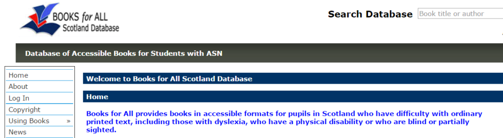 Screen shot of Books for All Database web site