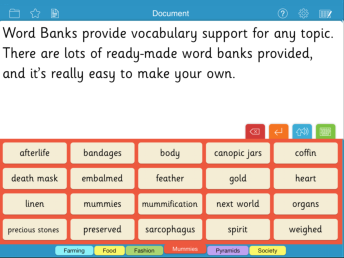 Screen shot of Clicker word banks